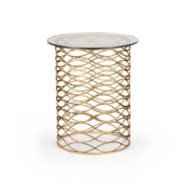 Contemporary lattice side table in gilt or silver. 64cms high x 53cms glass diameter £1,280