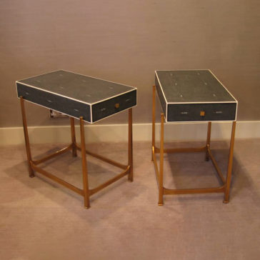 A pair of side tables in faux shagreen. Distressed gilt or silver legs available. £2,950 the pair.